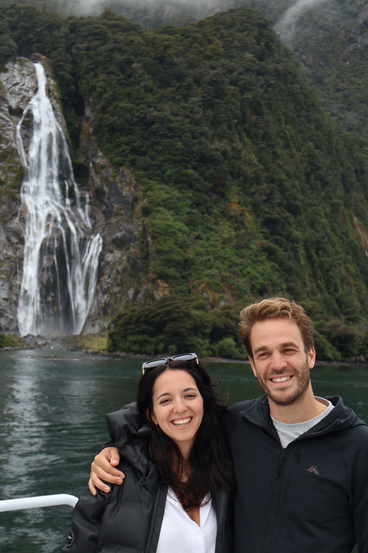 Francisco and Luli at Milford Sound, New Zealand